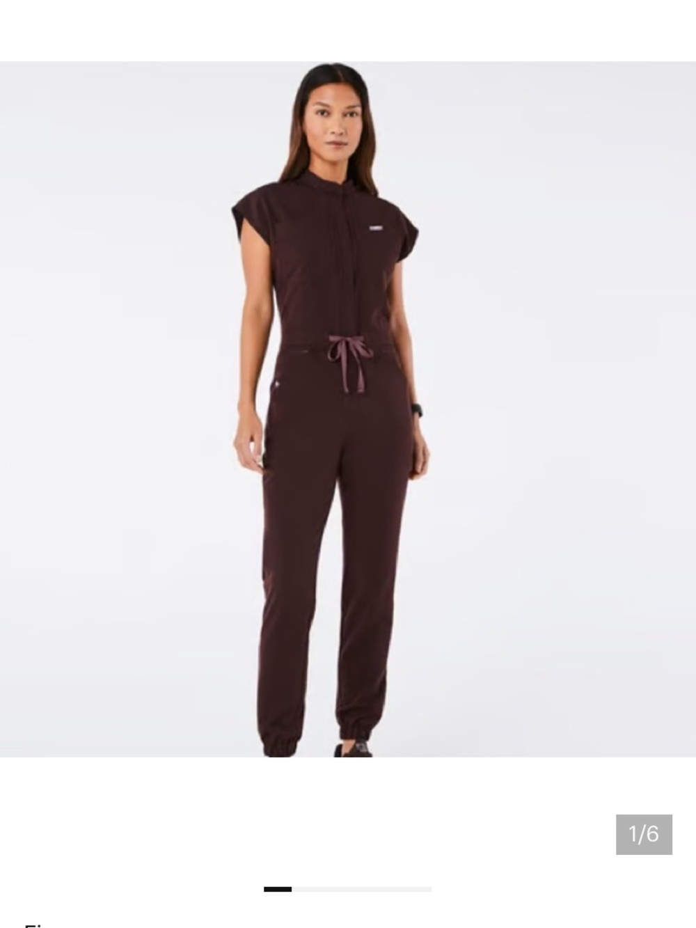 Figs Women's Espresso Brown Jumpsuit. Jogger style bottom, Rafaela style top
